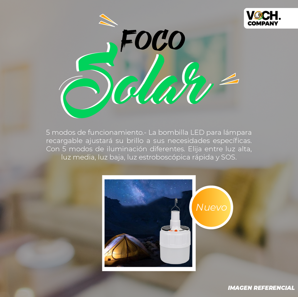 Foco Recargable Con Energia Solar + Control Remoto